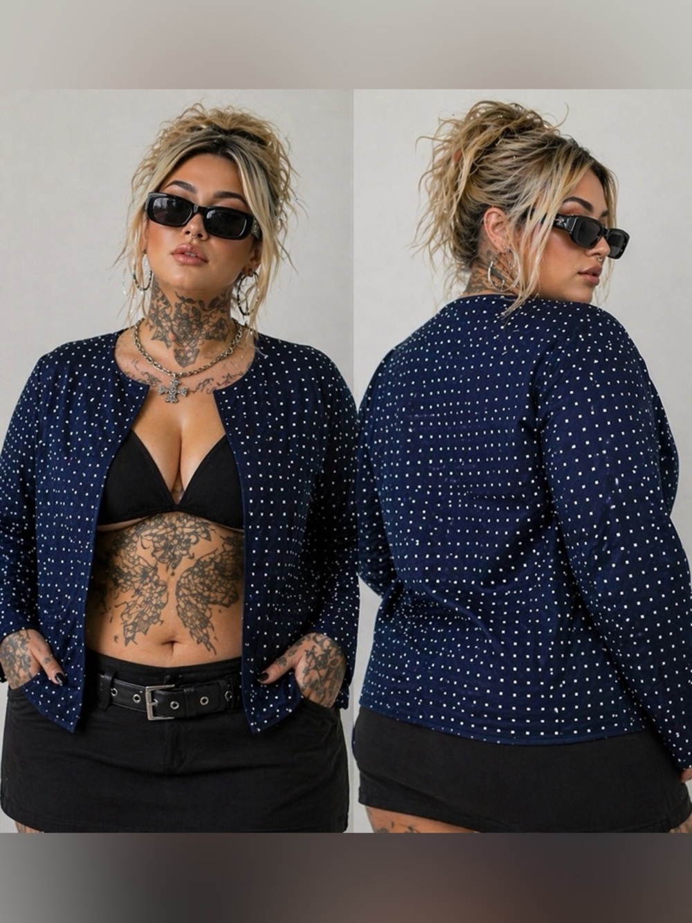 Vintage Pendleton Navy Polka Dot Open-Front Blazer